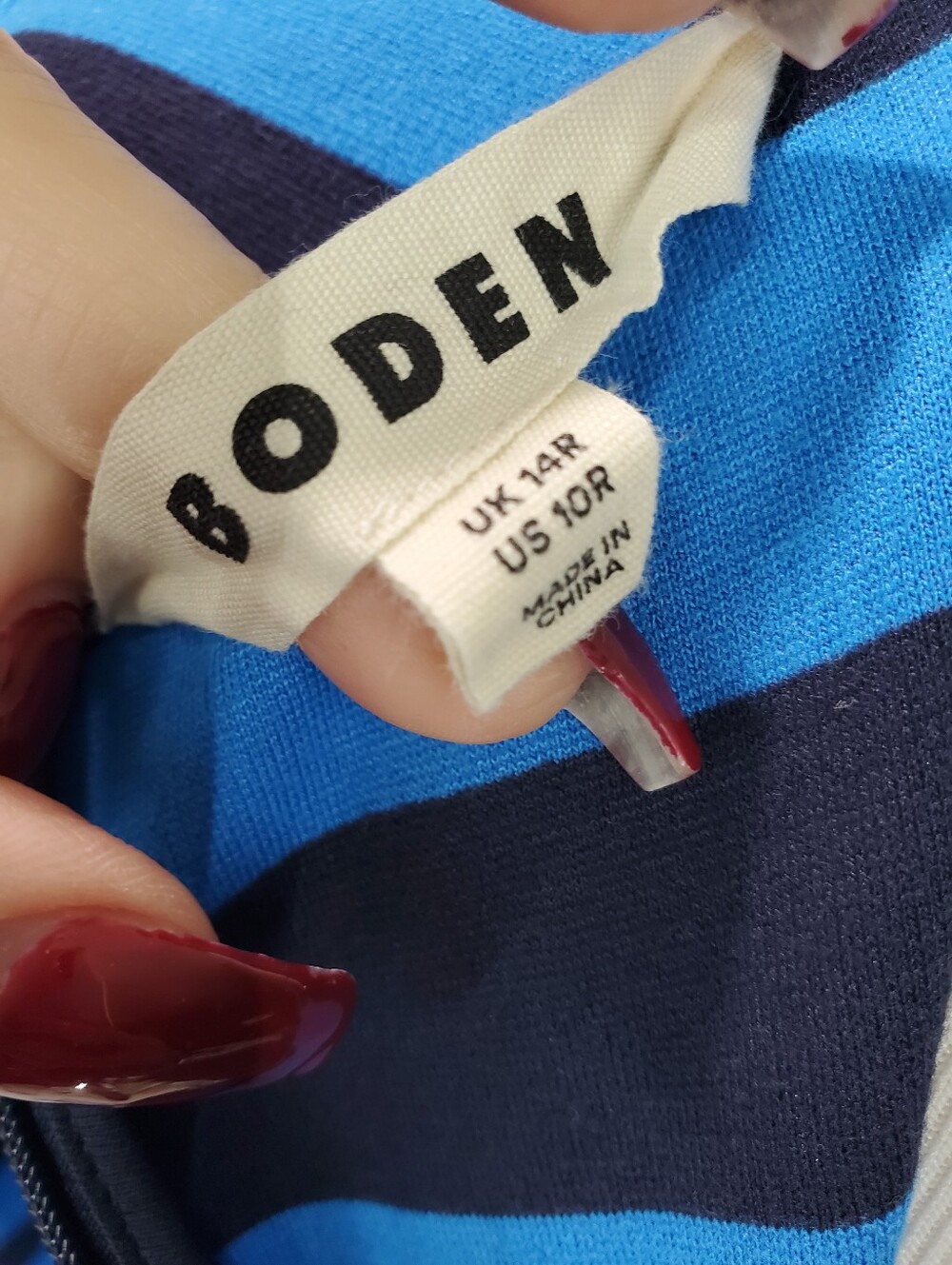 Boden Blue Striped Jersey Midi Dress Long Sleeves Sz 10R EUC Fall Teacher Artsy - Picture 8 of 12